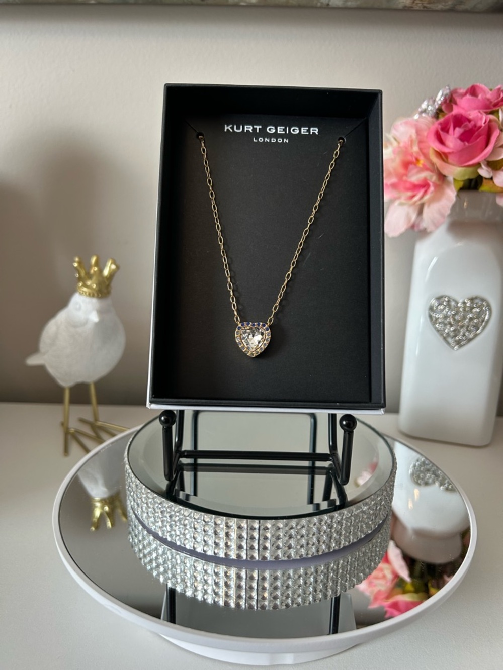 NIB! Kurt Geiger Pave Crystal Heart Necklace